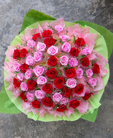 Valentine Large Hand Bouquet - 50 Preserved Roses